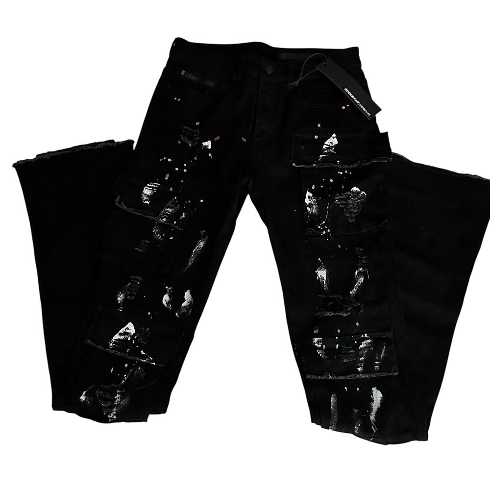 Rockstar Original Jeans Stacked Painter Distressed Black NEW